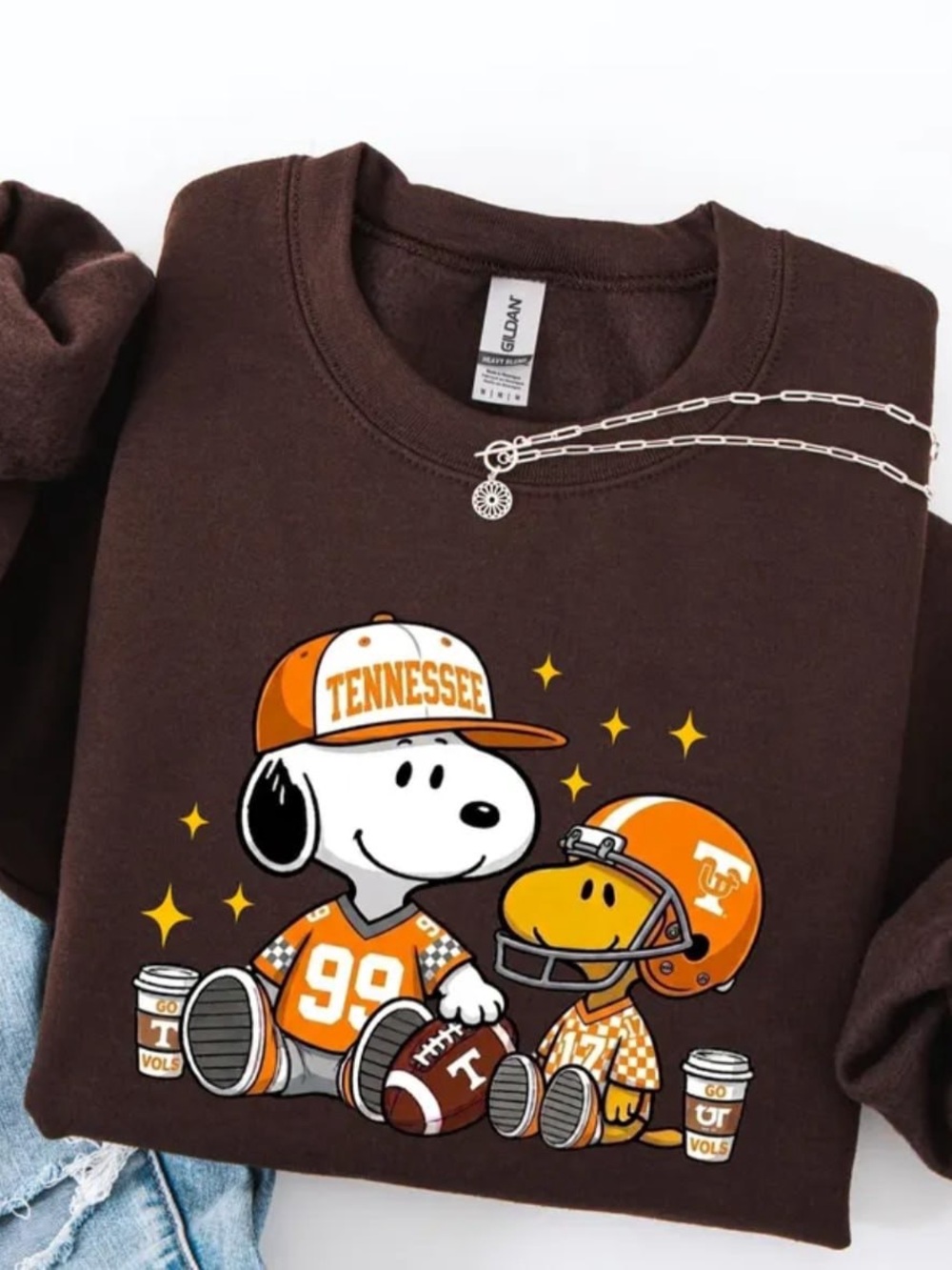 Brown Tennessee Snoopy & Woodstock Football Sweatshirt
